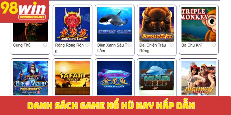 Danh sách game nổ hũ hay hấp dẫn