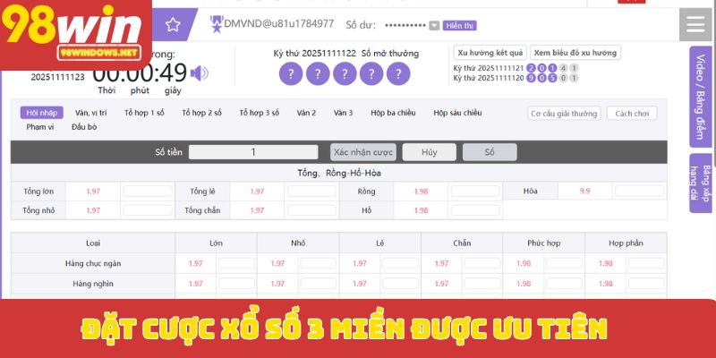 Đặt cược xổ số 3 miền được ưu tiên