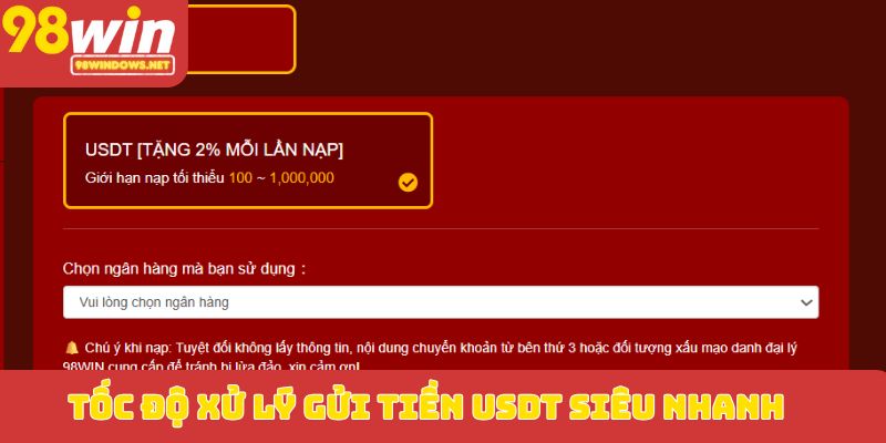 Tốc độ xử lý gửi tiền USDT siêu nhanh